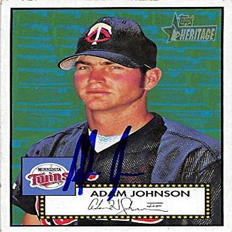 Sports Memorabilia Autograph Warehouse 270056 Adam Johnson Autographed Baseball Card - Minnesota Twins, FT 2001 Topps Heritage - No. 150 Rookie