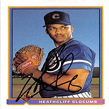 Sports Memorabilia Autograph Warehouse 248403 Heathcliff Slocumb Autographed Baseball Card - Chicago Cubs 1991 Topps Bowman - No. 421