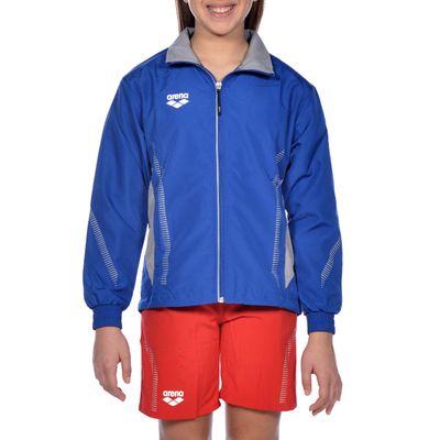 ARENA Kids Team Line Youth Warm Up Full Zip Jacket Lightweight Athletic Training Competitive Recreational Side Pockets Breathable Track Swimming Sports, Royal Blue/Gray, Size Medium