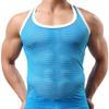 Mendove Men's Stripe Mesh See-Through Muscle Shirt Size L Blue view 1