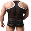 Mendove Men's Stripe Mesh See-Through Muscle Shirt Size M Black view 2