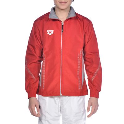 ARENA Kids Team Line Youth Warm Up Full Zip Jacket Lightweight Athletic Training Competitive Recreational Side Pockets Breathable Track Swimming Sports, Red/Gray, Size Medium