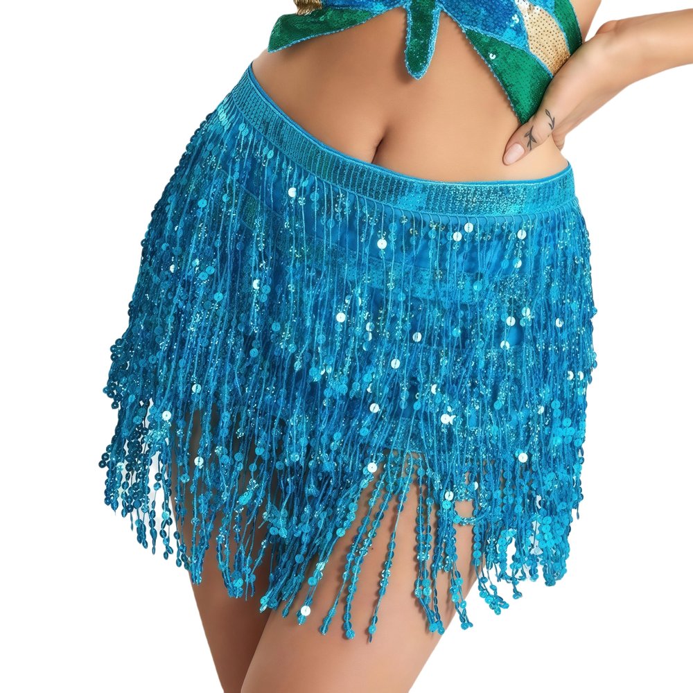 MUNAFIE Women's Belly Dance Hip Scarf Performance Outfits Skirt Festival Clothing Sky Blue