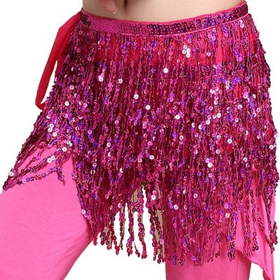MUNAFIE Women's Belly Dance Hip Scarf Performance Outfits Skirt Festival Clothing Rose Red,One Size