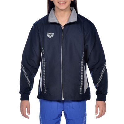 ARENA Kids Team Line Youth Warm Up Full Zip Jacket Lightweight Athletic Training Competitive Recreational Side Pockets Breathable Track Swimming Sports, Navy Blue/Gray, Size Medium