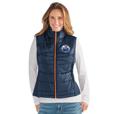 G-III NHL Edmonton Oilers Women's Wing Back Vest, Large, Navy