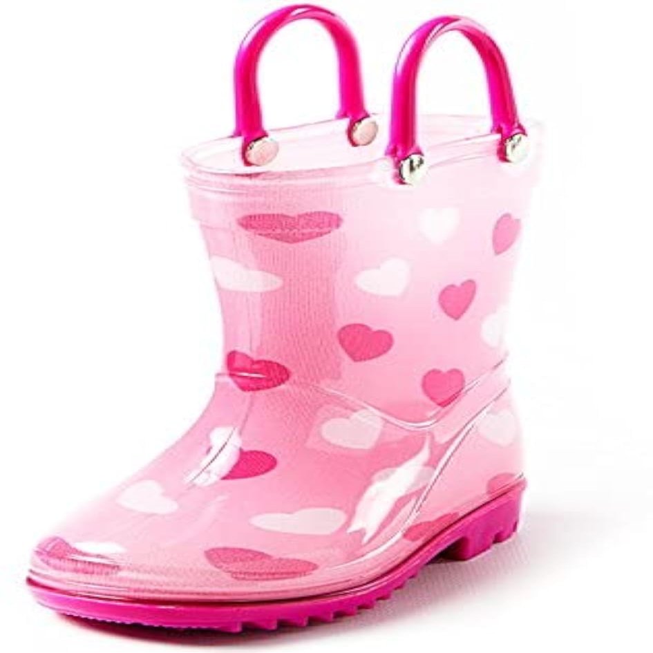 Puddle Play Toddler and Kids Waterproof PVC Rain Boots with Easy-On Handles Lightweight Slip-Resistant Outdoor Boots for Boys and Girls (Hearts Shapes, US Footwear Size System, Toddler, Numeric, Medium, 4)