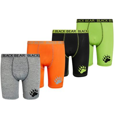 Black Bear Boys Underwear  4 Pack Long Leg Performance Compression Boxer Briefs (4-18), Size Memium (8/10), Black, Green, Grey, Orange