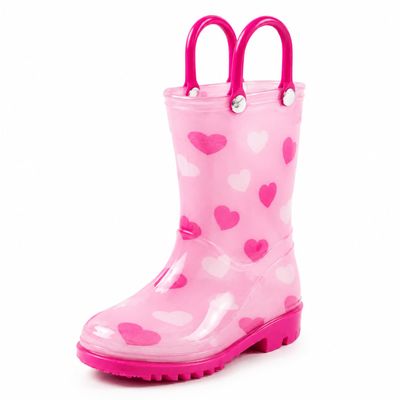 Puddle Play Rain Boots Pink Hearts Design - Size 9 Toddler