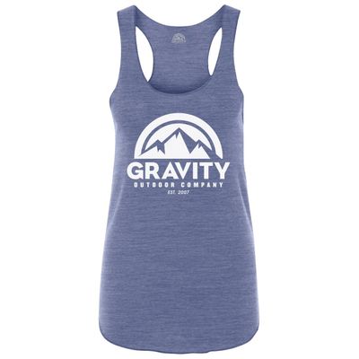 Gravity Outdoor Co. Womens Racerback Tank - White Logo - Eco Blue - XL
