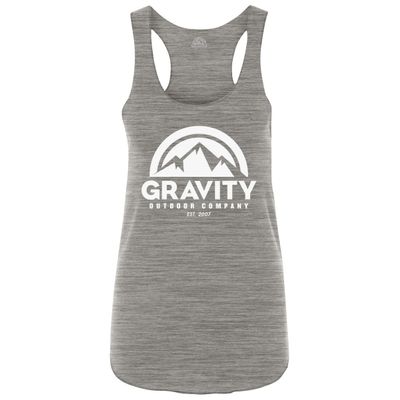 Gravity Outdoor Co. Womens Racerback Tank - White Logo - Urban Grey - S
