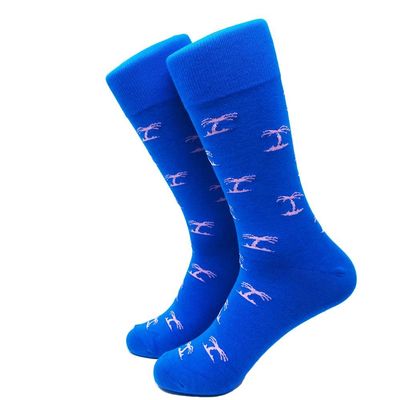 SummerTies Palm Tree Mens Dress Socks - Pink on Blue