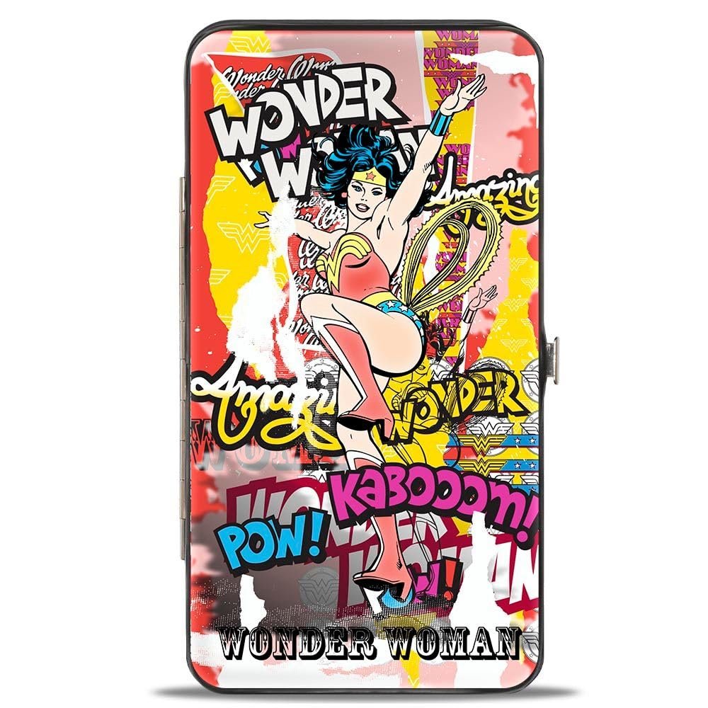 Buckle-Down Hinge Wallet - Classic Wonder Woman Action Pose/Verbiage Pop Art Collage