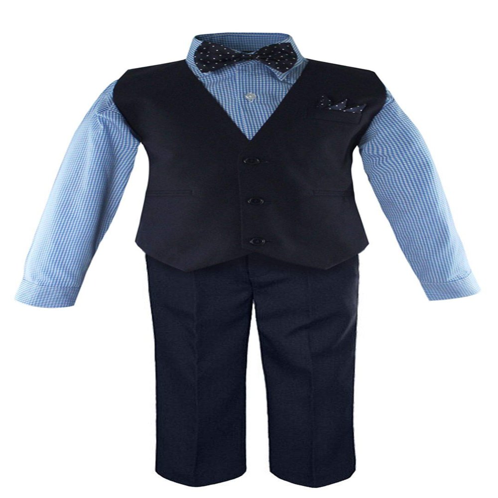 Luca Gabriel Toddler Boys' 5 Piece Vest Shirt Bow Tie Pant and Hanky Set - Blue/Navy - 6