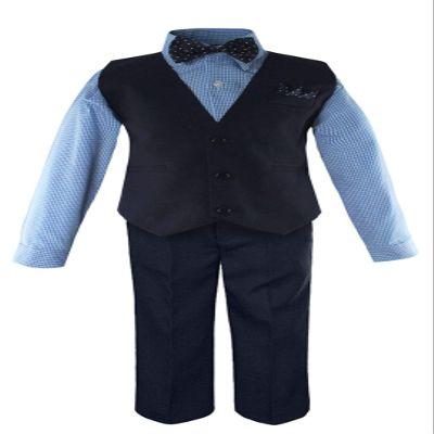 Luca Gabriel Toddler Boys' 5 Piece Vest Shirt Bow Tie Pant and Hanky Set - Blue/Navy - 2t