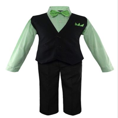 Luca Gabriel Toddler Boys' 5 Piece Vest Shirt Bow Tie Pant and Hanky Set - Green/Black - 3t