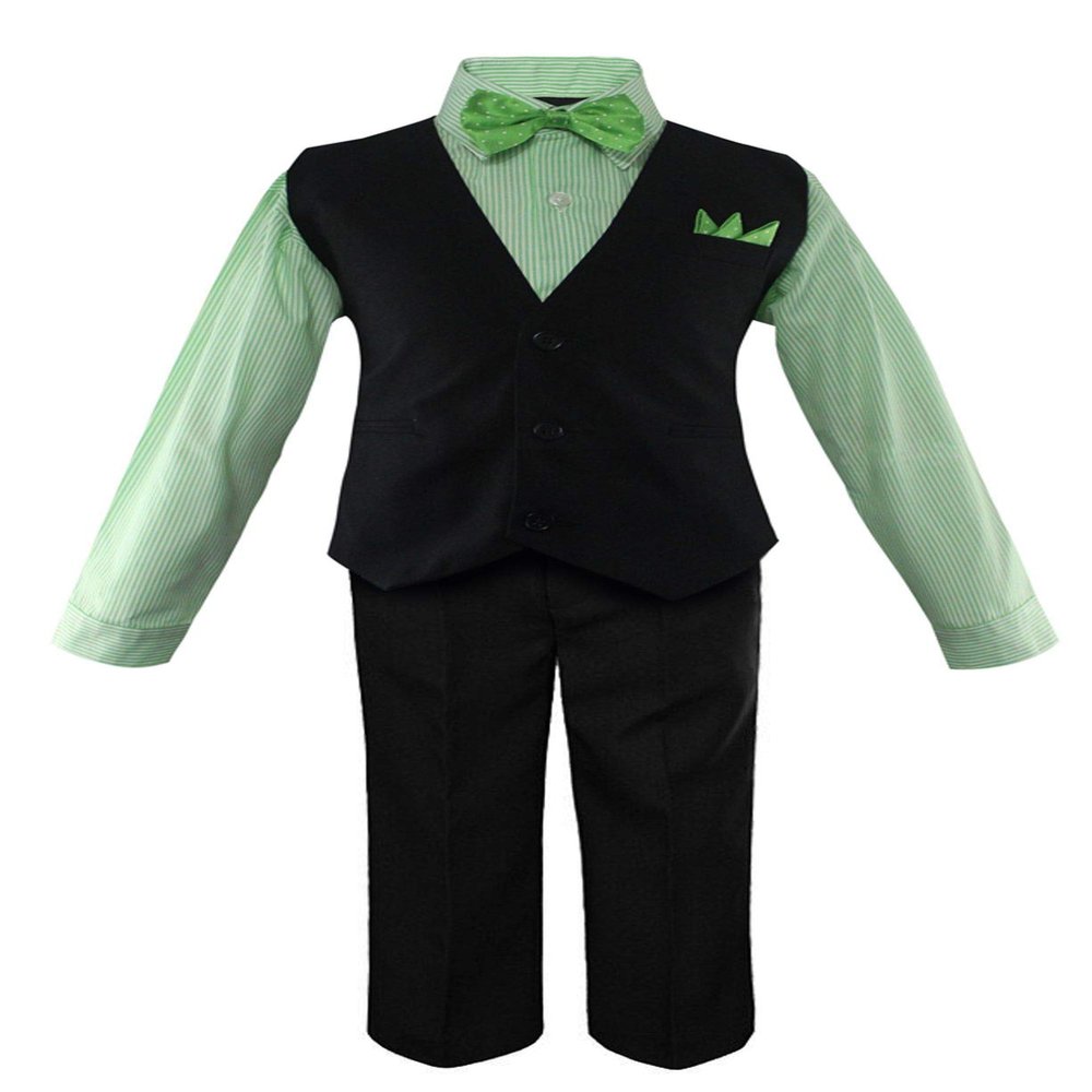 Luca Gabriel Toddler Boys' 5 Piece Vest Shirt Bow Tie Pant and Hanky Set - Green/Black - 3t