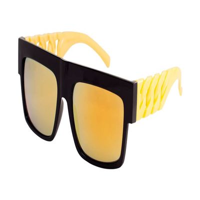 Retro Flat Top Oversized Square Chain Arm Sunglasses (Black & Neon Yellow Frame, Yellow Iridium Mirror)