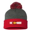 Go All Out One Size Dark Heather Grey/red Pom Colorado Flag Embroidered Knit Beanie Pom Cap view 1