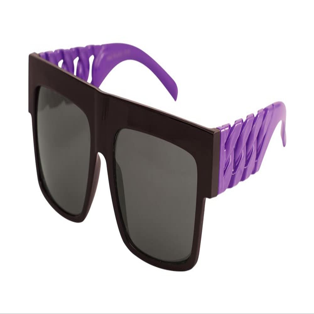 Retro Flat Top Oversized Square Chain Arm Sunglasses (Black & Purple Frame, Black)