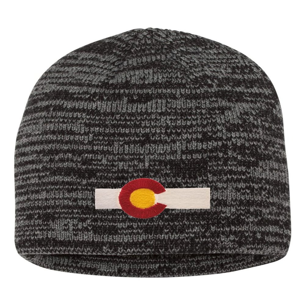 Go All Out One Size Black/Dark Grey Marled Colorado Flag Embroidered Knit Beanie Cap
