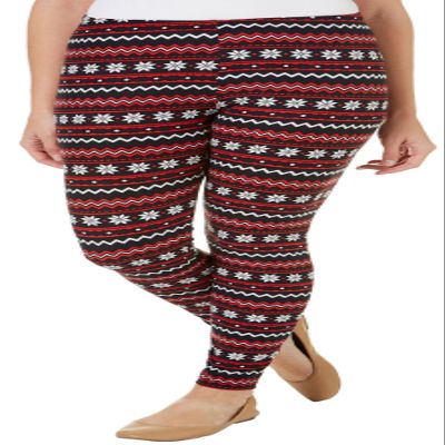 Allison Brittney Women's Christmas Patterned All Over Print Leggings, red Combo, XL