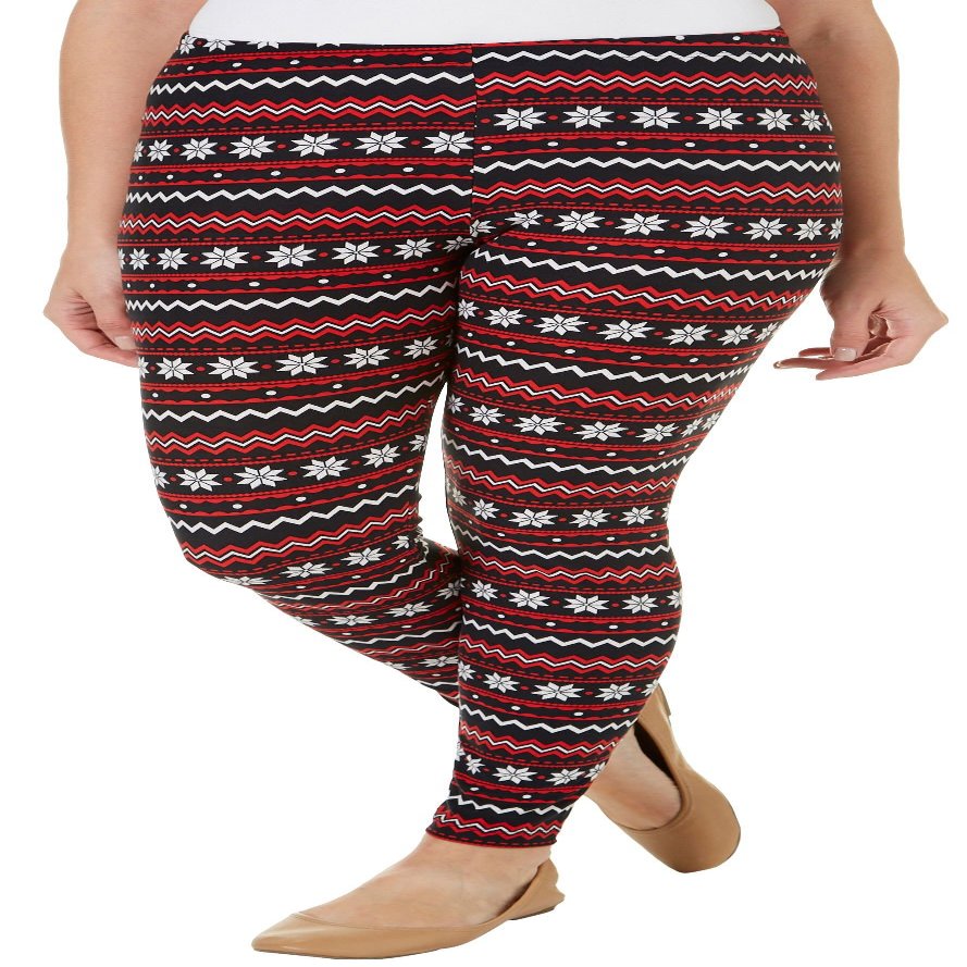 Allison Brittney Women's Christmas Patterned All Over Print Leggings, red Combo, XL
