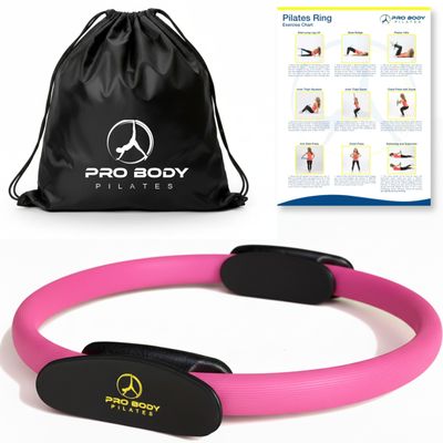ProBody Pilates Fitness Circle  14 Inch Pilates Ring for Yoga and Other Workouts, Focusing on Toning Inner Thighs, Arms, Core and Back, at Home Pilates Equipment (Pink)
