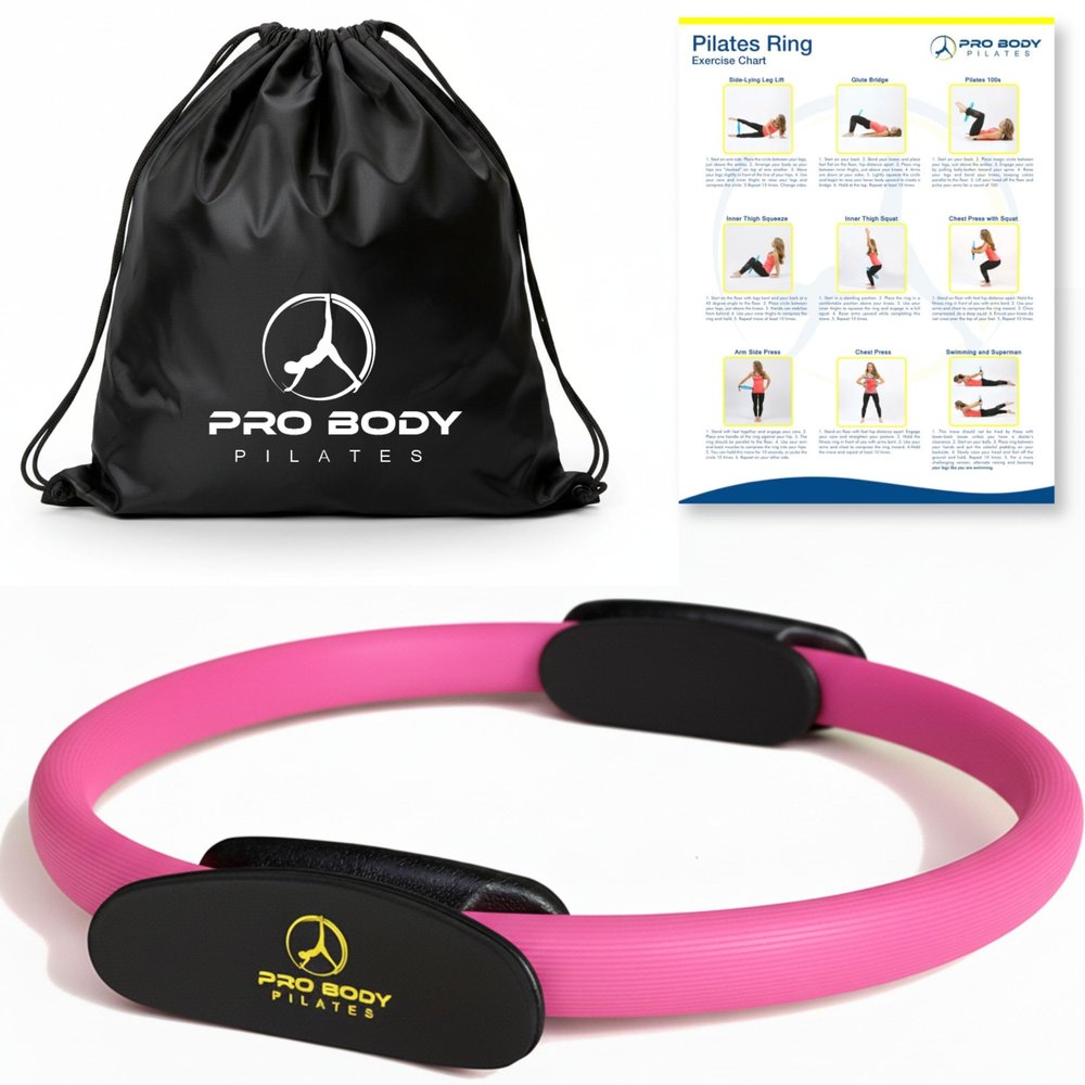 ProBody Pilates Fitness Circle  14 Inch Pilates Ring for Yoga and Other Workouts, Focusing on Toning Inner Thighs, Arms, Core and Back, at Home Pilates Equipment (Pink)
