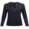 Casual Solid Long Sleeve Front Lace Up Neck French Terry Top Navy S view 1