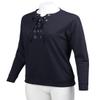 Casual Solid Long Sleeve Front Lace Up Neck French Terry Top Navy S view 4
