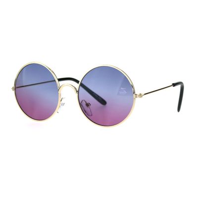 SA106 Kids Child Size Hippie Round Circle Lens Tie Dye Gradient Metal Sunglasses (blue purple)