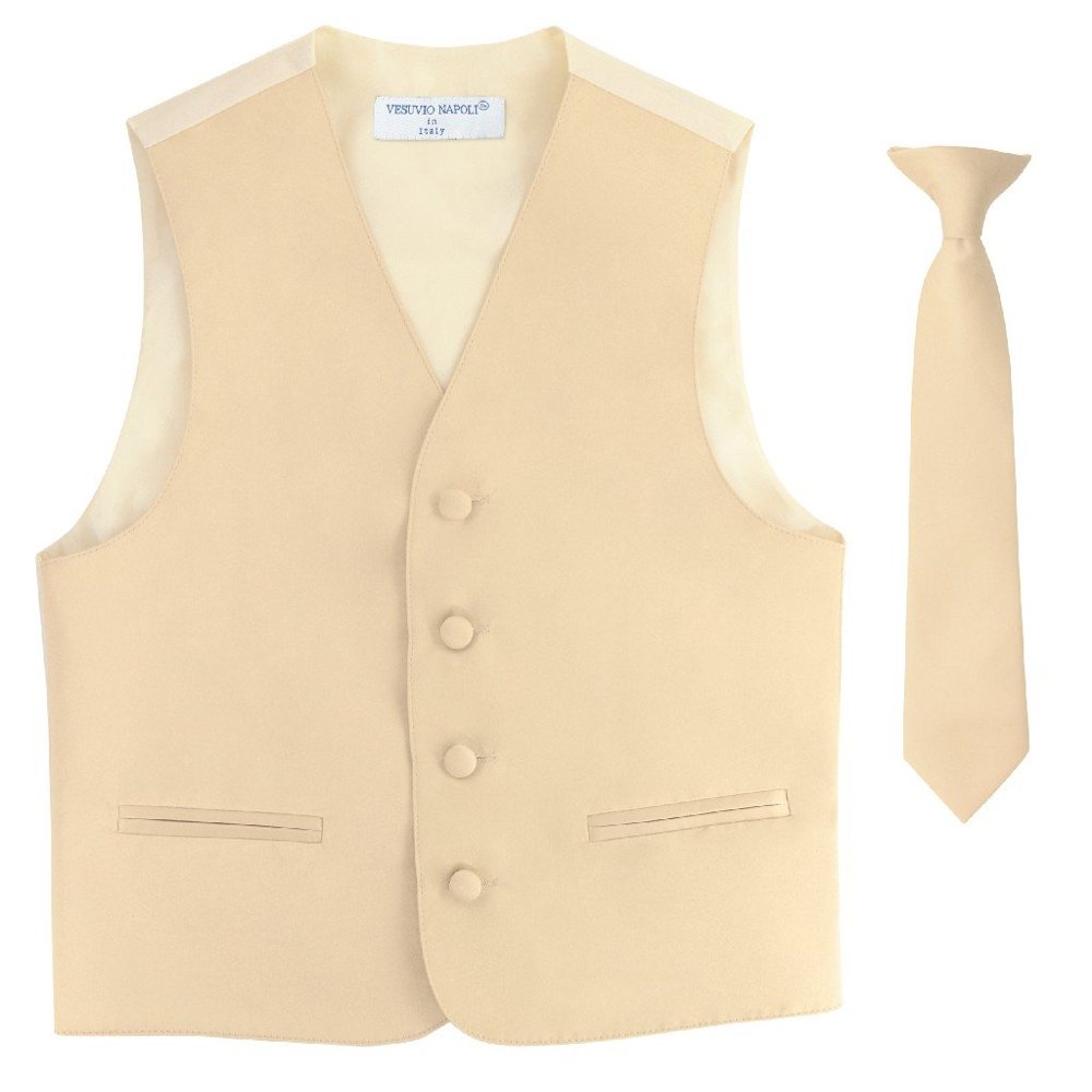 BOY'S Dress Vest & NeckTie Solid LIGHT BROWN Color Neck Tie Set size 12