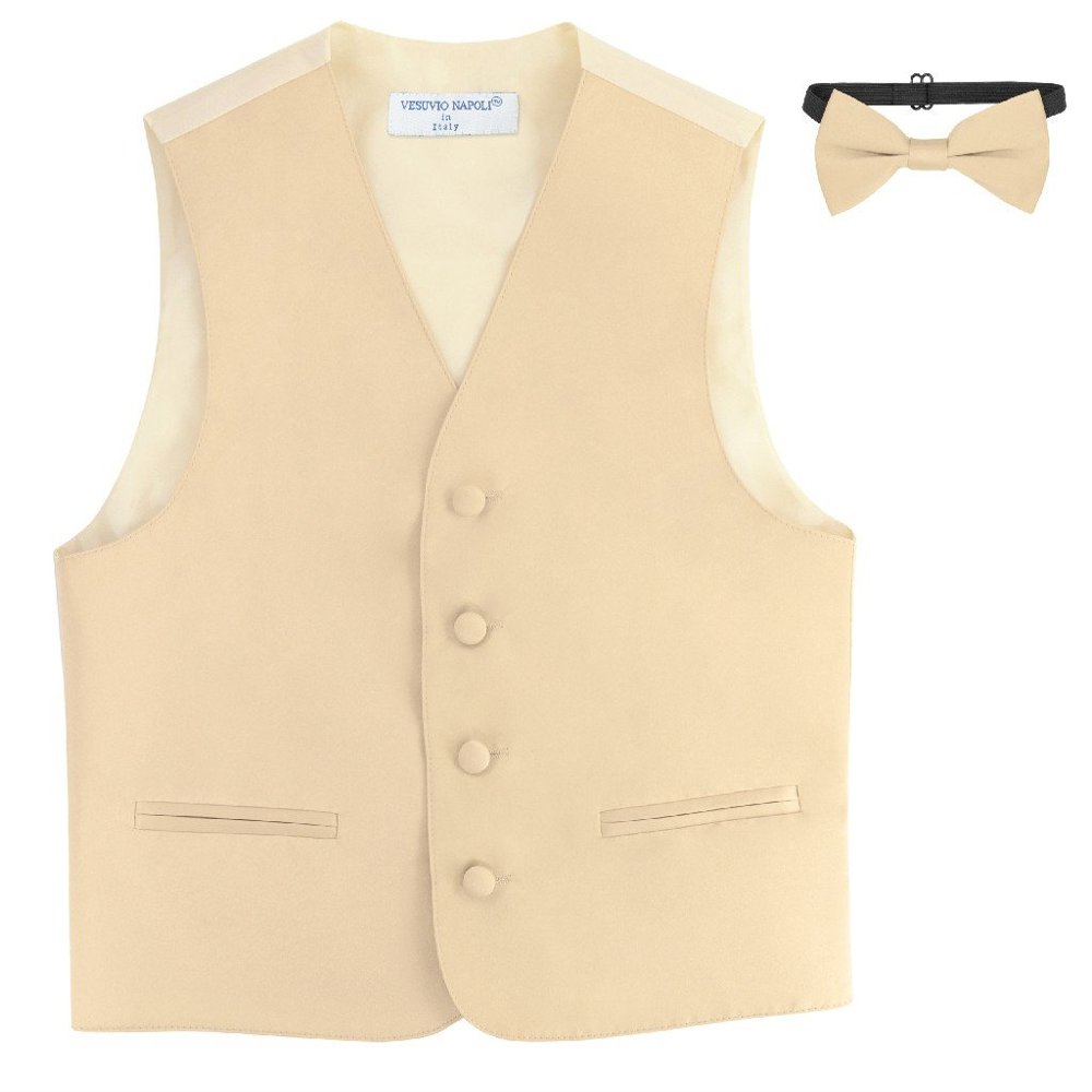 Vesuvio Napoli BOY'S Dress Vest & BOW TIE Solid LIGHT BROWN Color Bow Tie Set size 6