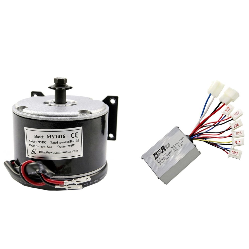 ZXTDR 24V 250W Brushed Speed Motor and Controller Set for Electric Scooter Go Kart Bicycle e Bike Tricycle Moped