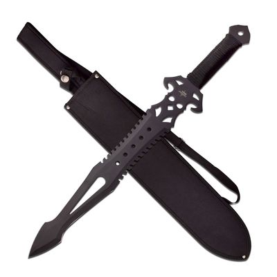 Fantasy Master - FM-672 - Fantasy Short Sword - Screaming Demon - Black Stainless Steel Blade, Black Cord Wrapped Handle, Full Tang, Includes Nylon Sheath - Fantasy, Collectible, Demon Slayer