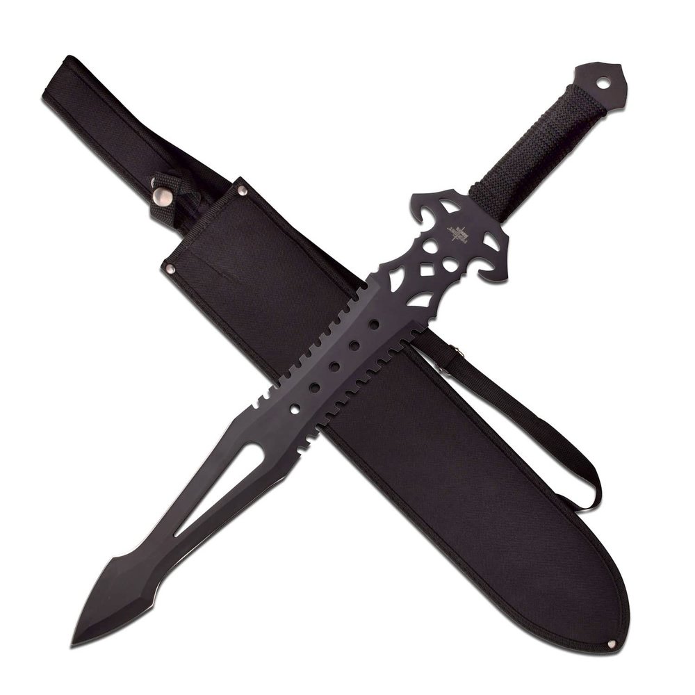 Fantasy Master - FM-672 - Fantasy Short Sword - Screaming Demon - Black Stainless Steel Blade, Black Cord Wrapped Handle, Full Tang, Includes Nylon Sheath - Fantasy, Collectible, Demon Slayer