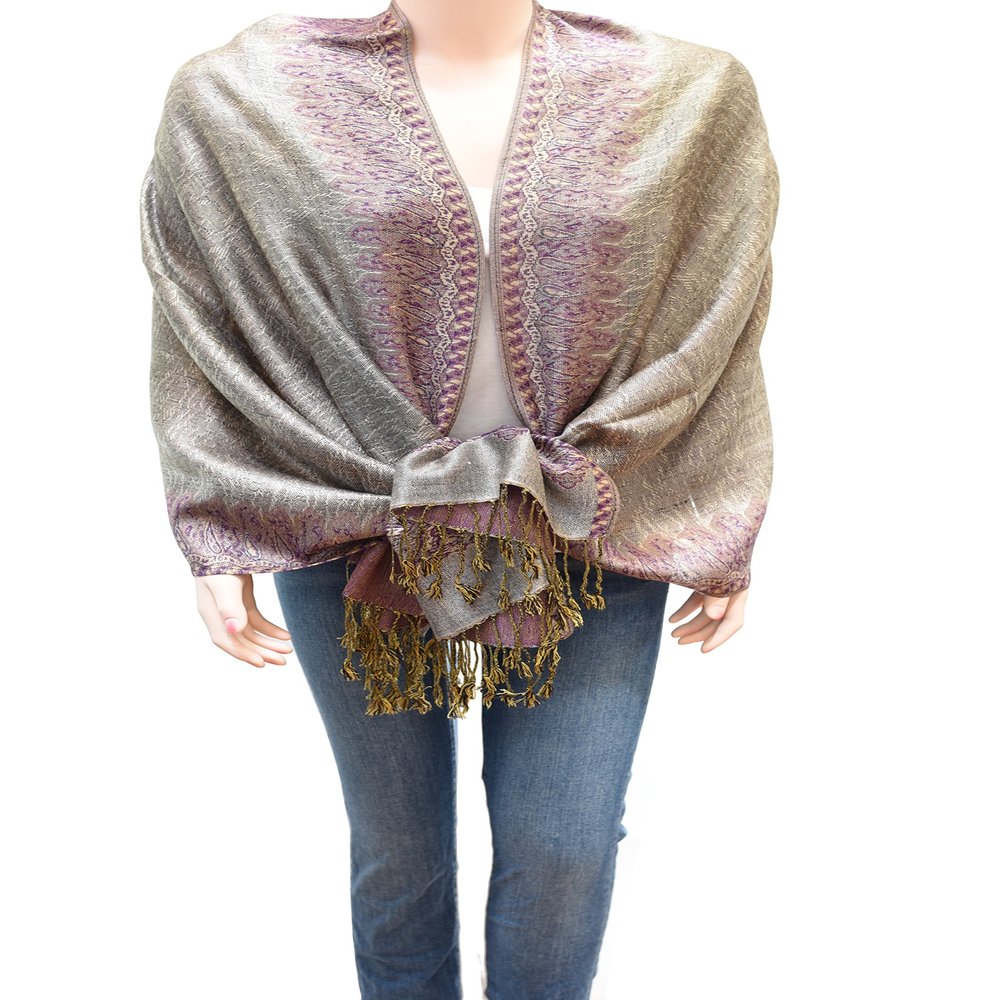 Flyingeagle Trade Double Side and Double Layered Reversible Pashmina Woven Shawl Scarf for Women (Silver Grey)