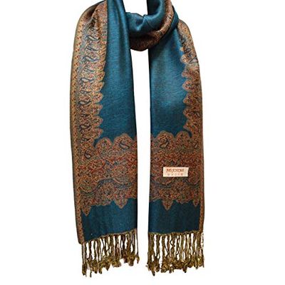 Flyingeagle Trade Double Side and Double Layered Reversible Pashmina Woven Shawl Scarf for Women (Teal)