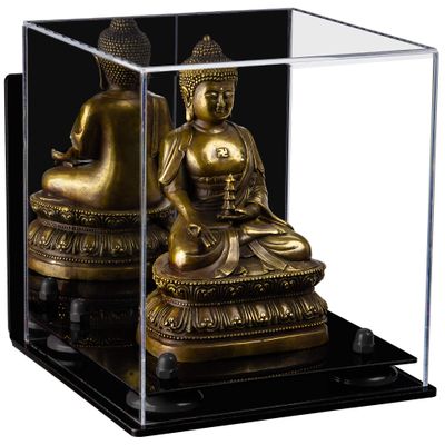 Better Display Cases Versatile Acrylic Display Case - Small Rectangle Box with Mirror, Wall Mount and Black Risers 8" x 8" x 8.5" (A015-BR)
