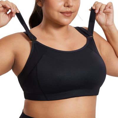 SYROKAN Front Adjustable Sports Bras for Women High Impact Wirefree Comfort No Bounce Support Workout Running Bra Black 40DD