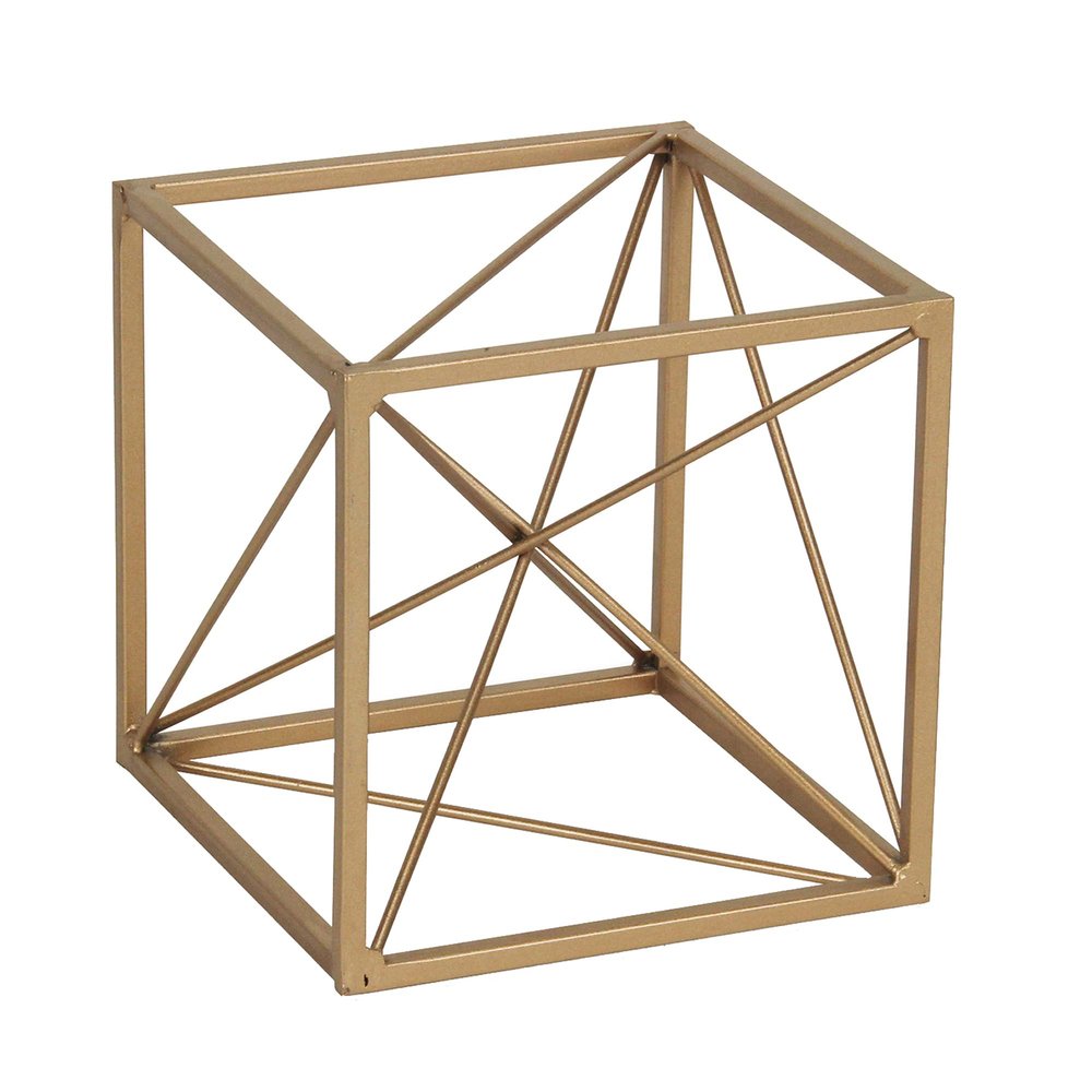 Cheung's 4738S Decorative golden cube with abstract center design, Gold