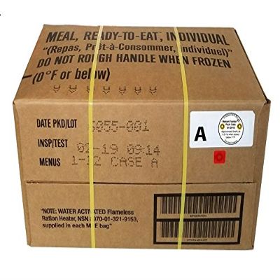 Western Frontier MRE 2019 Inspection Date Case, 12 Meals with 2019 Inspection Date, 2016 Pack Date. Military Surplus Meal Ready to Eat. (Random Case)