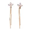 Grace Jun Bridal Luxury Gold Plated CZ Long Tassel Colver Shape Clip on Earrings No Pierced for Women Ear Clip view 1