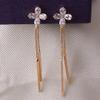 Grace Jun Bridal Luxury Gold Plated CZ Long Tassel Colver Shape Clip on Earrings No Pierced for Women Ear Clip view 2