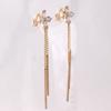 Grace Jun Bridal Luxury Gold Plated CZ Long Tassel Colver Shape Clip on Earrings No Pierced for Women Ear Clip view 4