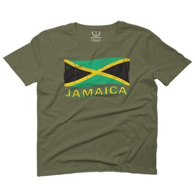 0052. Carribean Outfit Jamaica Jamaican National Country Flag for Men T Shirt (Olive Green, 2X-Large)