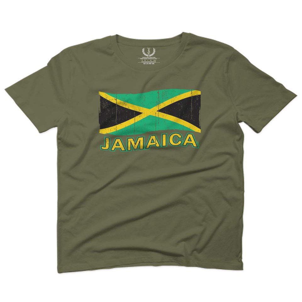 0052. Carribean Outfit Jamaica Jamaican National Country Flag for Men T Shirt (Olive Green, 2X-Large)