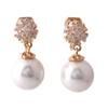 Grace Jun 18K Gold Plated CZ With Simulated Pearl Flower Shape Clip-on Drop Earrings for Women Lightweight Cuff Ear Clip view 1
