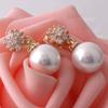Grace Jun 18K Gold Plated CZ With Simulated Pearl Flower Shape Clip-on Drop Earrings for Women Lightweight Cuff Ear Clip view 2